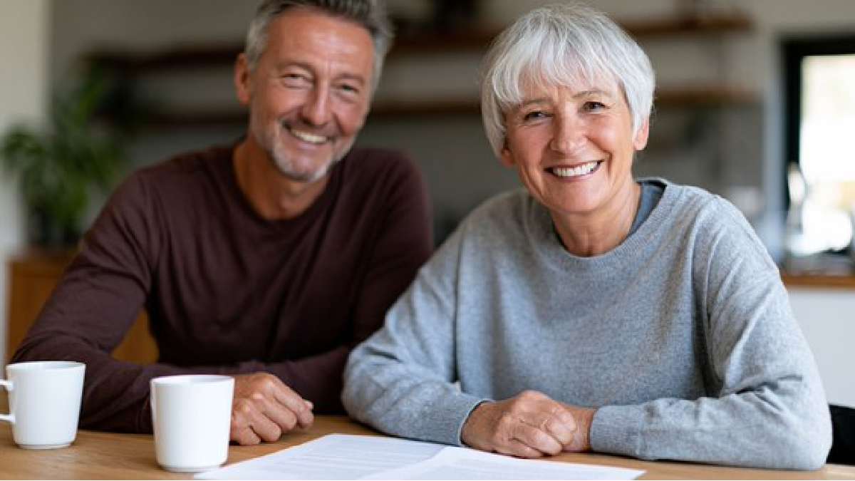Retired couple planning secure retirement income together