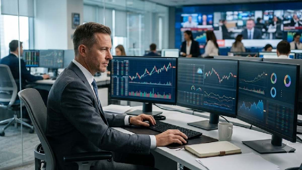 Fund manager analyzing investment portfolio